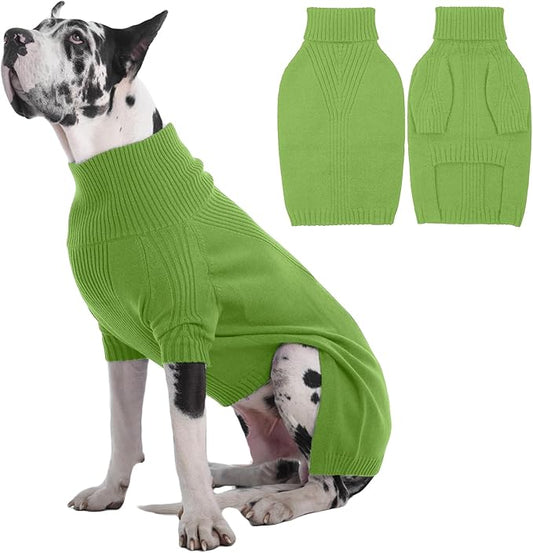 IECOii Great Dane Sweater,5XL Extra Large Sweater for Giant Breed Dogs in Winter,Turtleneck Cold Weather Knit Clothes,Machine Washable,Elastic Pullover for Saint Bernard,Mastiff (Grass Green,XXXXXL)