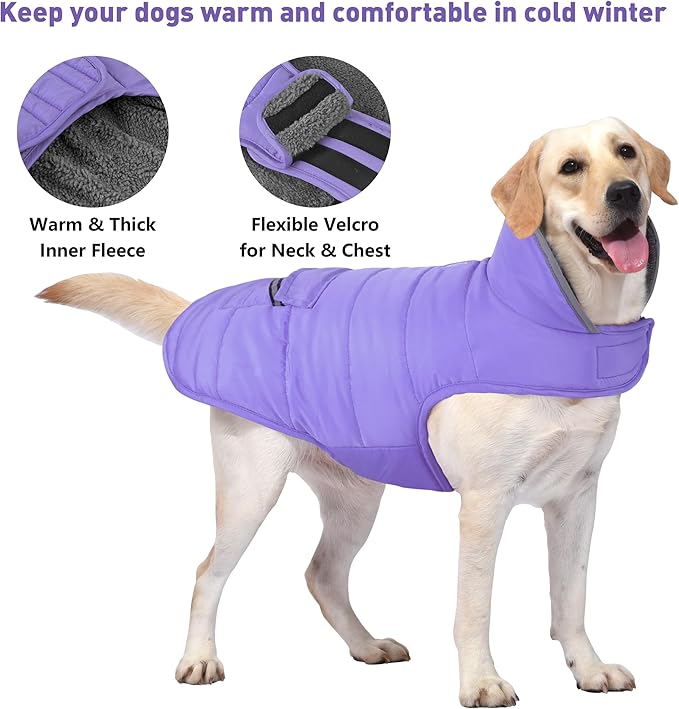 Dog Coat, Waterproof Dog Winter Jacket with Pocket, Reflective Adjustable Pet Snow Vest, Warm Cozy Fleece Sweater for Small Medium Extra Large Dogs - Light Purple, XS