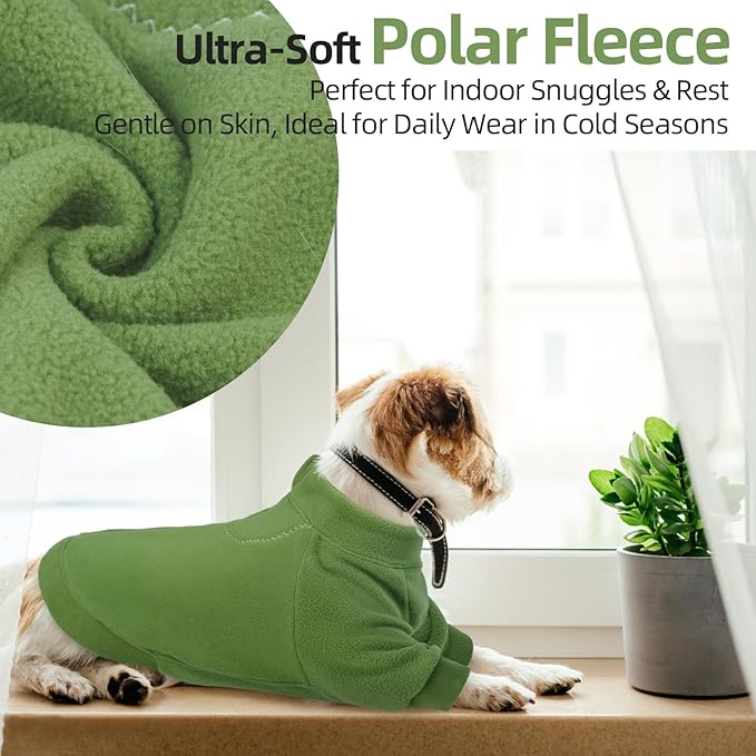 QBLEEV Dog Hoodie for Small Medium Large Dogs, Soft Fleece Pullover Dog Sweatshirt with Zipper, Winter Warm Hooded Sweatshirt Clothes for Daily Wear, Pet Cold Weather Clothing, Green, M