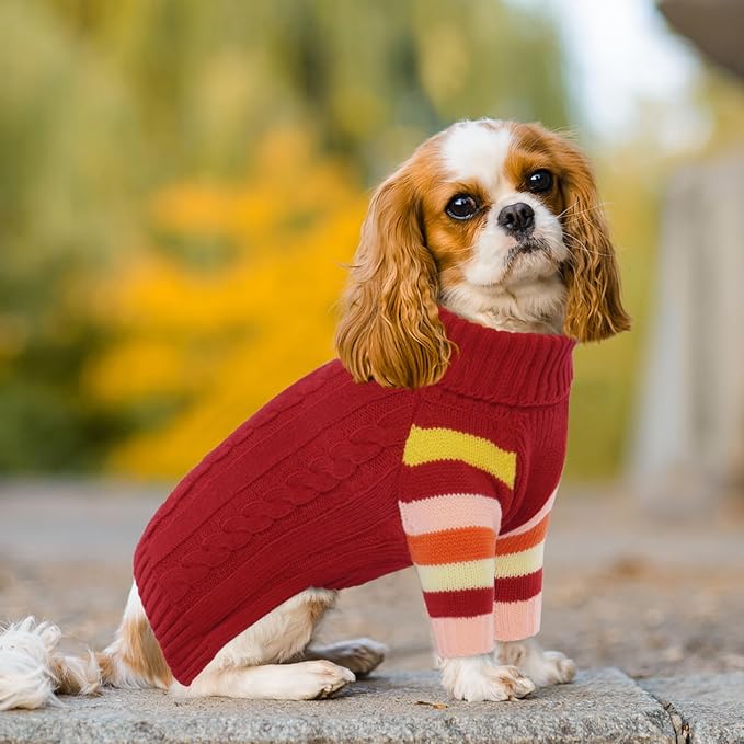 Dog Cold Sweater, Dog Sweaters Winter for Medium Dogs Girl Male, Turtleneck Warm Dogs Sweater Long Sleeve, Stretchy Christmas Doggie Sweaters Outdoor, Pet Knitwear Frenchie, Schnauzer(Red M)