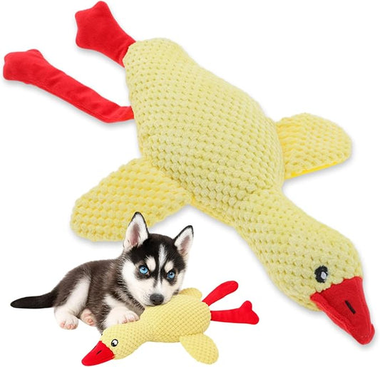 Dog Toys for Aggressive Chewers, Goose Chew Toy for Dogs, Squeaker Crinkle Plush Toy, Tough Interactive Dog Chew Toys, Yellow
