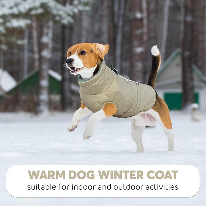 IDOMIK Warm Dog Coat with Harness Built-in, Thick Fleece Dog Winter Jacket with High Collar&Zipper, Waterproof Reflective Dogs Cold Weather Coats for Large Dogs, Pet Snow Jacket Vest(Apricot,L)
