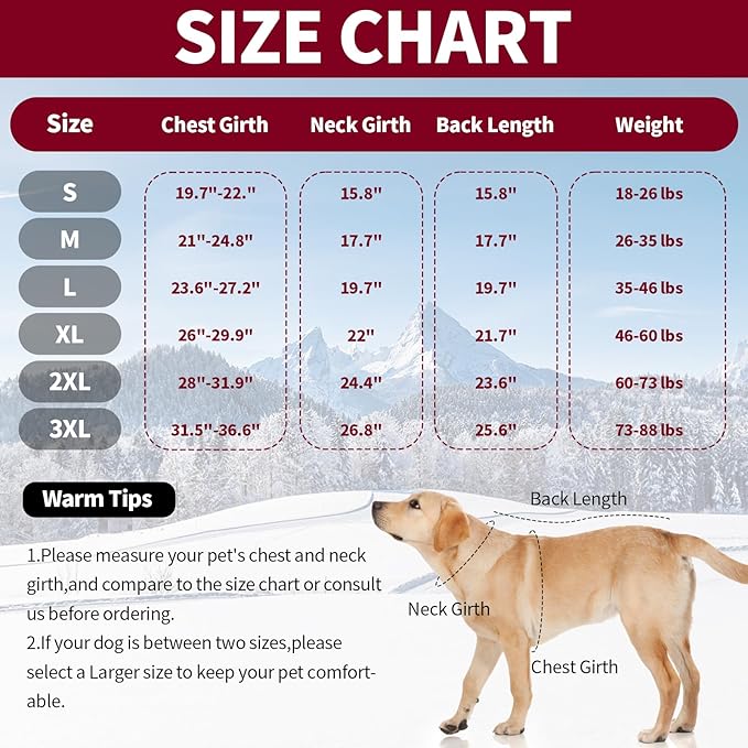 IDOMIK Dog Winter Coat for Large Dogs, Warm Dog Winter Jacket with Fleece High Collar, Zippered Cold Weather Coats for Dogs, Waterproof Doggy Snow Jacket Clothes,WineRed,3XL