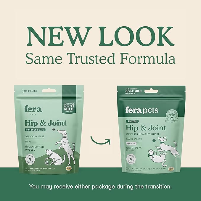 Fera Pets Goat Milk - Cat & Dog Hip and Joint Support with Glucosamine, MSM & Green Lipped Mussel - Supports Flexibility, Mobility & Bone Health - for Picky Eaters - 60 Tsps