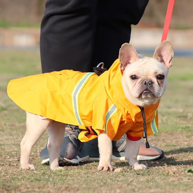 Dog Raincoats Hooded, Waterproof Slicker Rain Poncho Jacket for Medium and Large Dog, with Reflective Strip