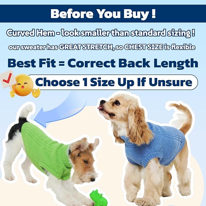 Classic Cable Knit Sweaters for Medium Dogs, Fall Sweater for Dogs Female Male Pet, Warm Turtleneck Pullover Winter Clothes for Boston Terrier Bulldog Pug, Cute Coat for Boy or Girl Pets(Blue, M)