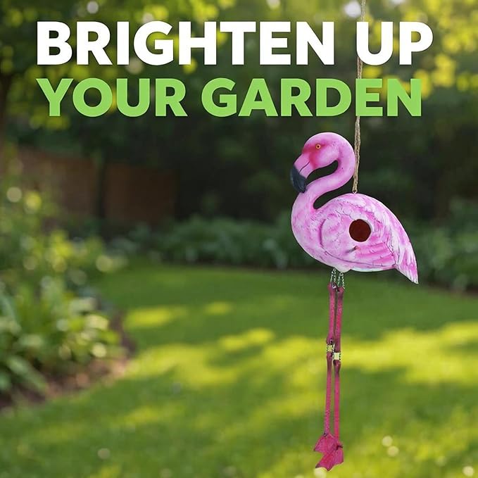 Spoontiques - Birdhouse - Garden Décor - Decorative Bird House for Yard and Garden Decoration - Hanging Novelty for Outdoor Patio - Flamingo Birdhouse