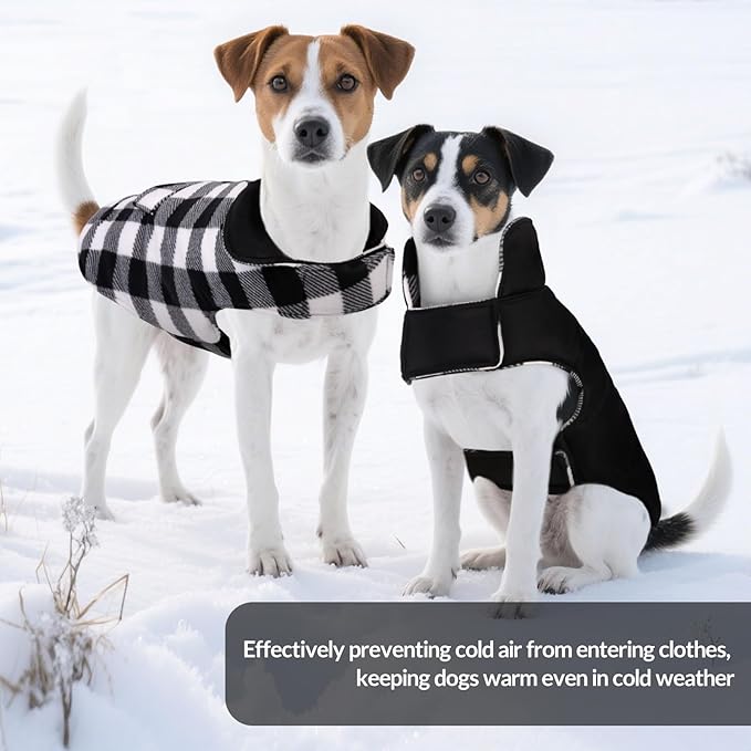 ASENKU Dog Winter Coat, Fleece Doggie Jacket Plaid Reversible Vest Waterproof Windproof Cold Weather Clothes for Small Medium Large Dogs (L, White)