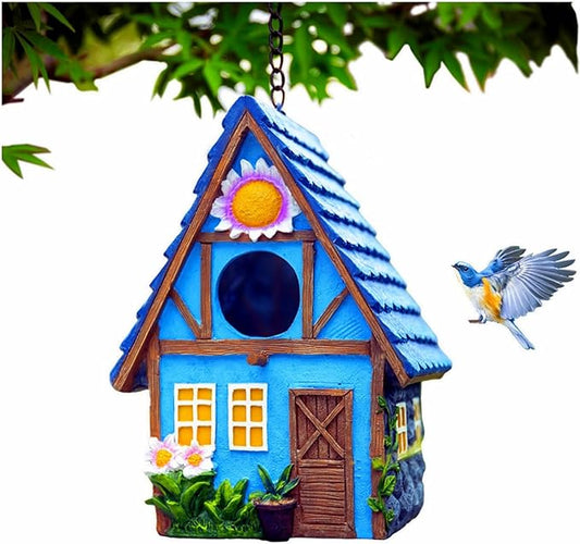 Garden Bird House for Outside Clearance Hanging Outdoors Country Cute Birdhouses for Wren Finchs Chickadee Hummingbird Tree Swallow Cage Kids Nature Lover Bluebird House(Blue)
