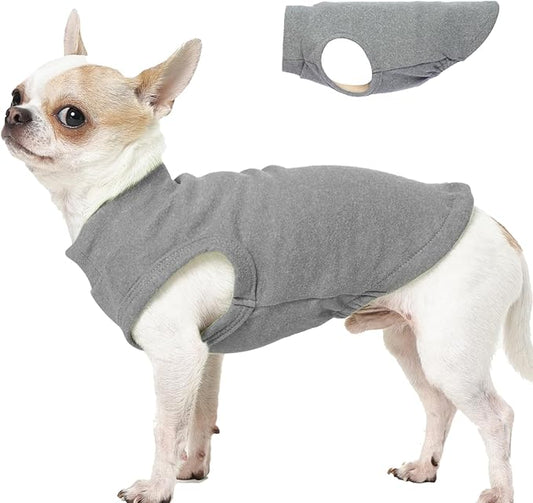 Dog Sweater Fleece - Grey, XS - Stretchable Sleeveless Vest | Warm Lightweight Sweatershirt, Pullover Design for Puppy,Chihuahua Clothes,Fall/Winter Outdoor