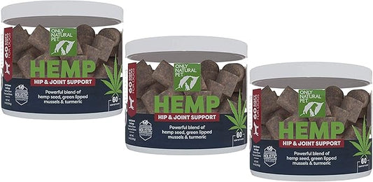 Only Natural Pet Hemp Hip & Joint Support for Dogs - Supplement for Mobility Wellness Pain Relief Healthy Inflammatory & Bone Stiffness - Soft Chews - 60 Count Pack of 3