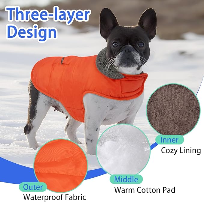 MIGOHI Warm Dog Coat - Winter Dog Jacket, Reflective Windproof Fleece Vest with Leash Hole and Furry Collar, Orange,3XL