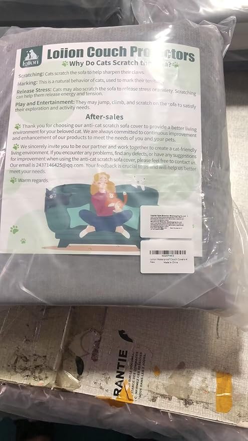 Loiion Cat Scratch Furniture Protector - Anti-Slip, Waterproof Sofa Cover to Keep Cats Off, Pet-Friendly Couch Protectors for 3 Cushion Couch, Gray Anti-Scratch Couch Cover for Pets and Kids 134"X71"