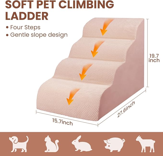 Dog Stairs for Small Dogs, High Density Foam Dog Steps, Extra Wide Non-Slip Pet Ramp for High Beds Or Couch, Soft Doggie Ladder for Dogs Injured, Older Pets, Small Cats