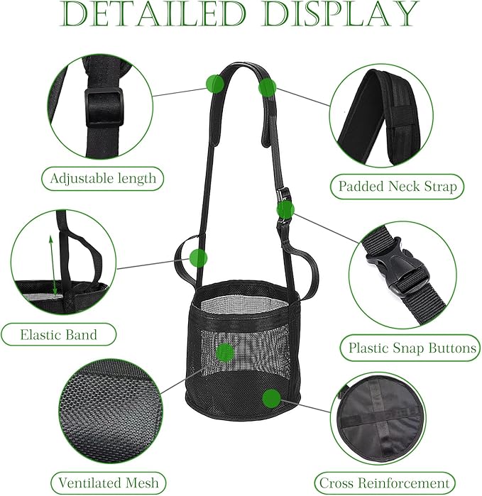 2pcs Horse Feed Bag Mesh Grain Feeder Bags Durable Hay Bag with Adjustable Strap, Large Horse Feeding Bag Comfort Neck Pad and Nose Pad (Black&Grey)