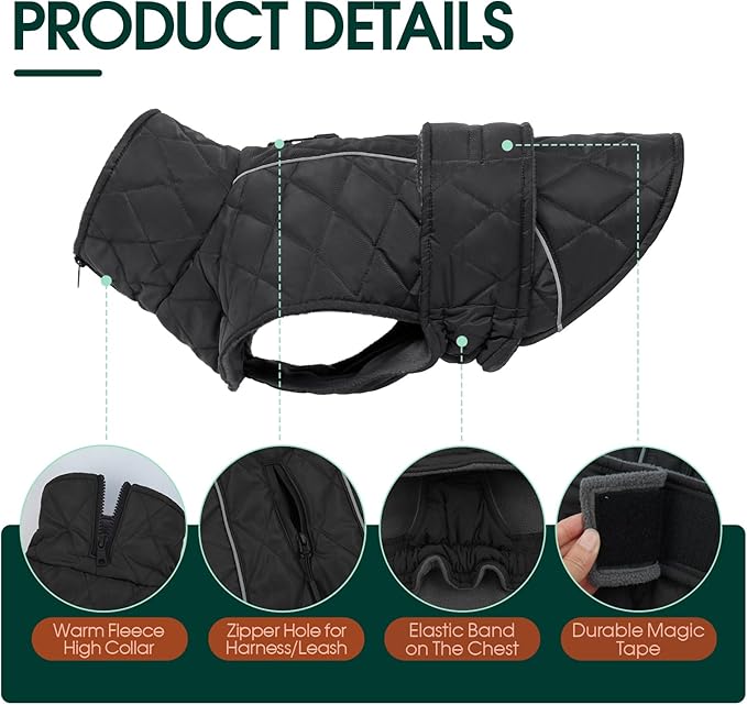 Kuoser Extra Warm Dog Jacket, Windproof Dog Cold Weather Coats with Fleece Lining, Turtleneck Puppy Snowsuit Reflective Pet Winter Coat for Medium Large Dogs Boy Girl, Dark Grey L