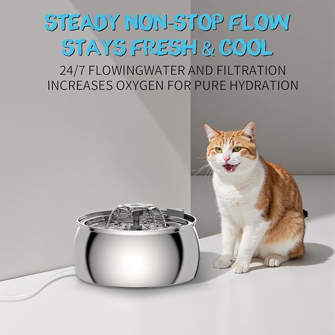 Tomxcute Cat Water Fountain - 4.0L/135oz Flower Design Fountain for Drinking - Large Capacity Stainless Steel Cat Water Fountain - Comes with 3 Replacement Filters
