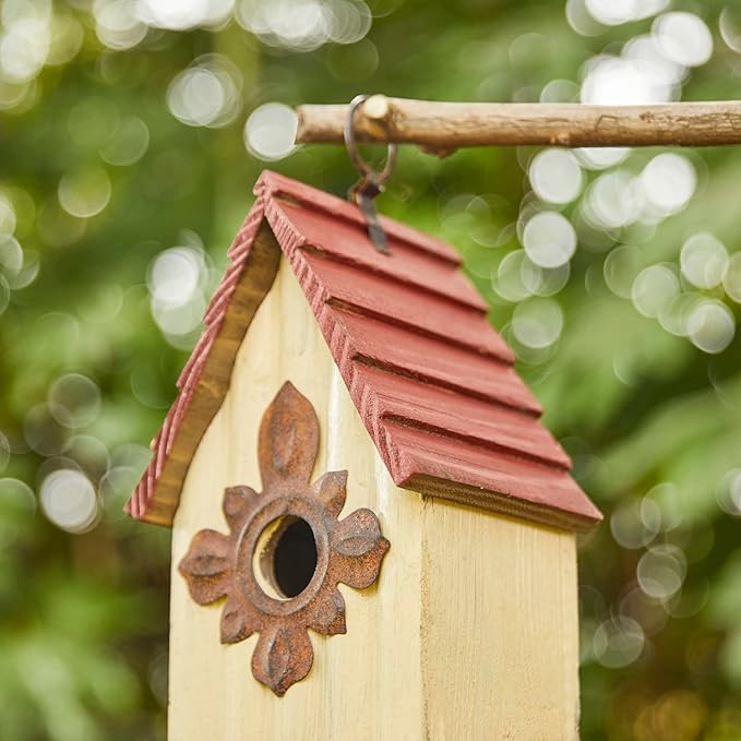 Glitzhome 9" H Wooden Bird House Hanging Garden Birdhouse for Outside