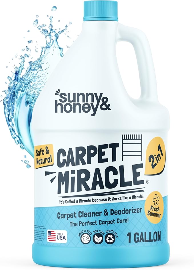 Sunny & Honey Carpet Cleaner Solution - 128 Fl Oz, Fresh Summer Scent - Deep Stain Remover & Deodorizer - Pet & Rug Cleaner - Upholstery Cleaning for Machine Use