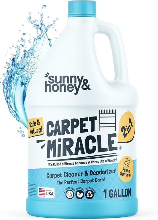 Sunny & Honey Carpet Cleaner Solution - 128 Fl Oz, Fresh Summer Scent - Deep Stain Remover & Deodorizer - Pet & Rug Cleaner - Upholstery Cleaning for Machine Use