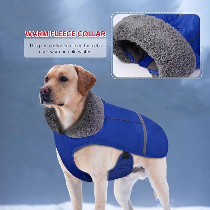 Doglay Dog Coat, Waterproof Dog Jacket Pet Winter Coat for Cold Weather with Thicken Furry Collar, Reflective Puppy Winter Jacket Warm Fleece Lining for Small Medium Large Pets