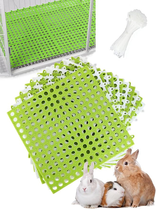Rabbit Cage Mat for Feet-12 Pack Plastic Bunny Resting Mats 12x12in Washable Pet Foot Pad with Holes for Adult Guinea Pig Chinchilla Ferret Squirrel (6 Green & 6 White)
