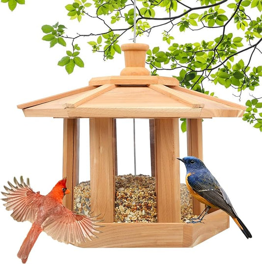Bird Feeders for Outdoors Hanging Rain-Proof Roof Platform Wild Bird Feeder for Outdoors Garden Decoration (Large)