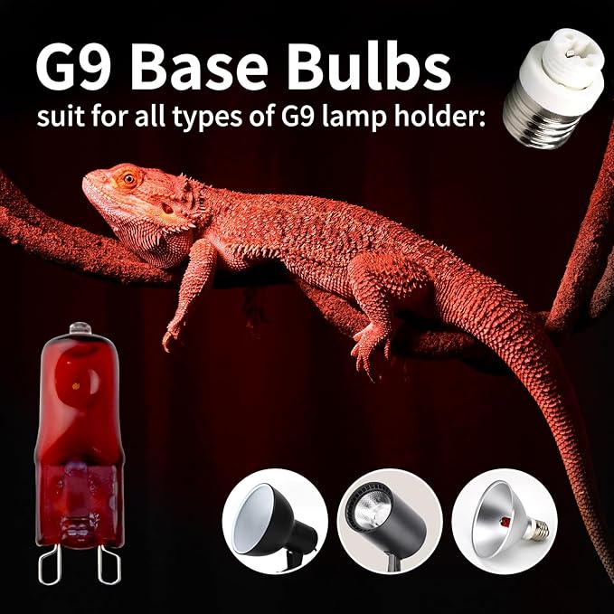 G9 Red Heat Lamp Bulbs for Reptiles 25W 4Pack,Mini Night Halogen Light Bulbs,Dimmable Infrared Heat Light for Tortoise,Turtle,Gecko,Bearded Dragon,Lizard Tank