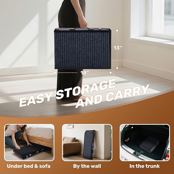 Wood Dog Ramp for Bed, 5-Level Adjustable Height (10" to 21") Pet Ramp with Non-Slip Surface for Couch, Bed and Car, Foldable Dog Ramp for Small, Medium to Large Dogs, Up to 200LBS