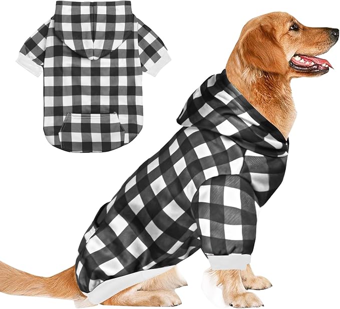 GreenJoy Plaid Dog Sweaters Hoodies Sweatshirts for Dogs Cats, Warm and Soft Cold Weater Coats for Christmas (Black, XX-Large)