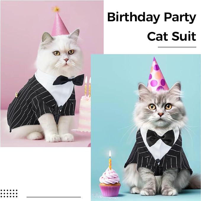 DENTRUN Cat Tuxedo Outfit, Sphynx Cat Costume Formal Suit with Bow Tie, Stylish Cat Shirt Fashion Apparel Fancy Clothes, Kitten Formal Attire Wedding Onesie Costume for Cats Only