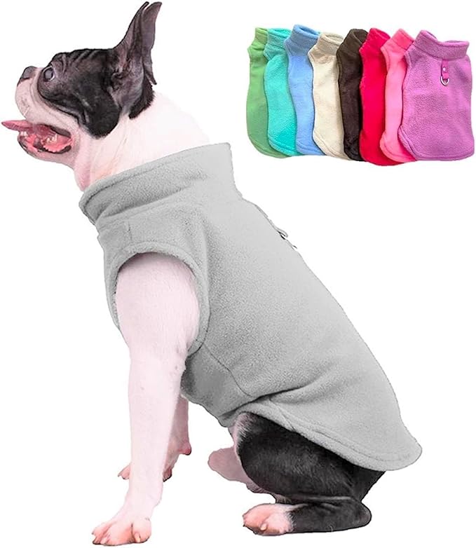 JACKO & CO - Fleece Vest Sweater with Leash Ring - Soft Lightweight Breathable for Puppies Small Medium Dogs, Kitten, Cats, Chihuahua - Warm for Fall/Autumn/Winter… (Grey, XX-Large 25-35lbs)