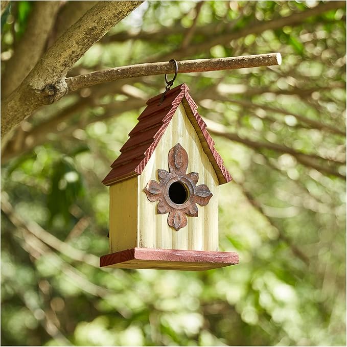 Glitzhome 9" H Wooden Bird House Hanging Garden Birdhouse for Outside