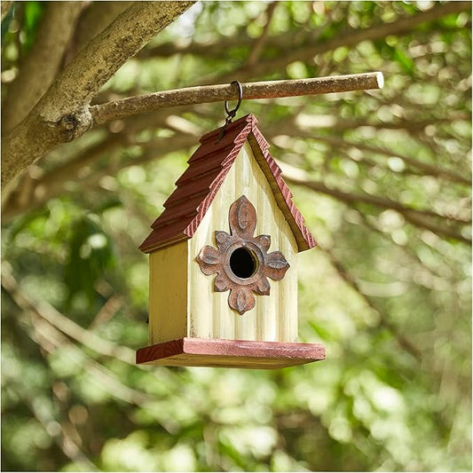 Glitzhome 9" H Wooden Bird House Hanging Garden Birdhouse for Outside