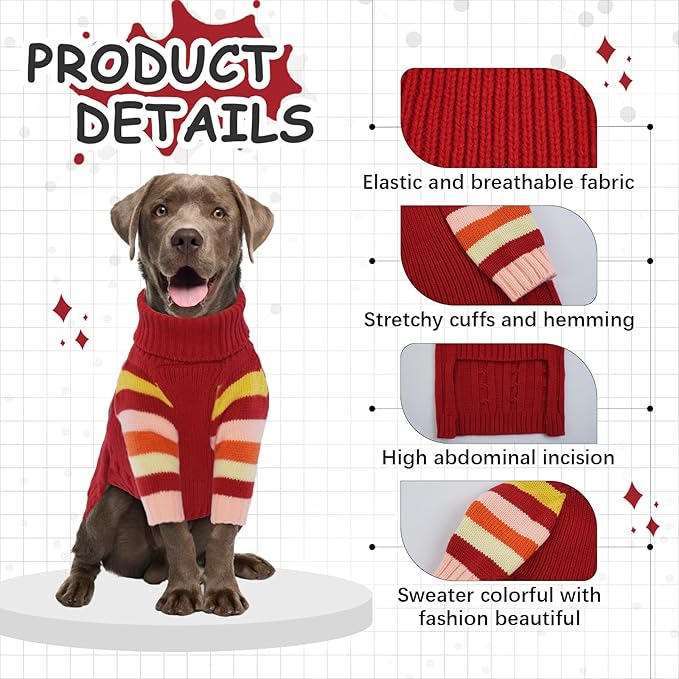 XXL Dog Sweaters Stretchy, Turtleneck Knit Sweater for Extra Large Dogs, Sweaters for Large Size Dogs, Warm Christmas Big Dog Sweater Golden Retriever, Labrador, Rottweiler (Red XXL)
