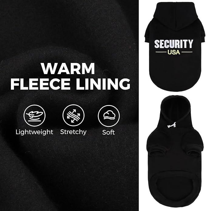 BINGPET Security USA Dog Sweater with Hood and Leash Hole,Warm Fleece Dog Hoodie & Winter Coat for Small to Large Dogs,Cold Weather Pet Clothes(X-Large)