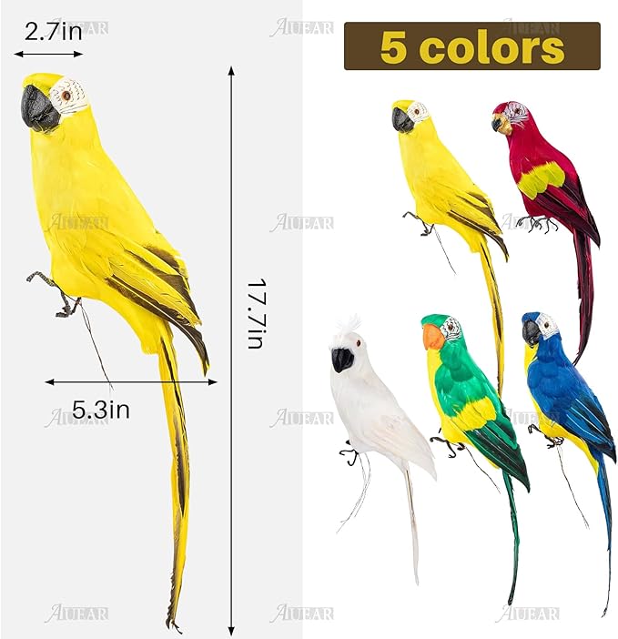 AUEAR, 17.7 Inch Yellow Lifelike Artificial Big Birds Feathered Fake Shoulder Parrot Decor Model for Decoration Craft