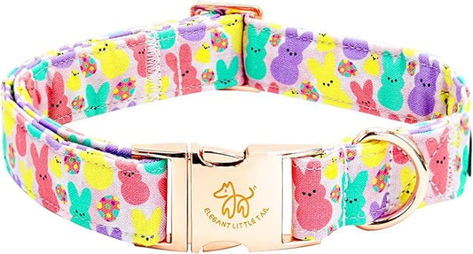 Elegant little tail Easter Dog Collar, Bunny Print Pet Collar Durable Cotton Dog Collars Girl or Boy Metal Collars Holiday Pet Gift Adjustable Dog Collar for Medium Dogs