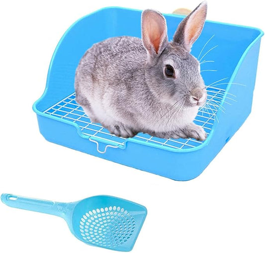 Hamiledyi Small Animal Rabbit Litter Toilet,Plastic Square Cage Box Rat Potty Trainer Corner Grate Litter Bedding Box Pet Pan for Guinea Pigs Chinchilla Ferret Galesaur Bunny