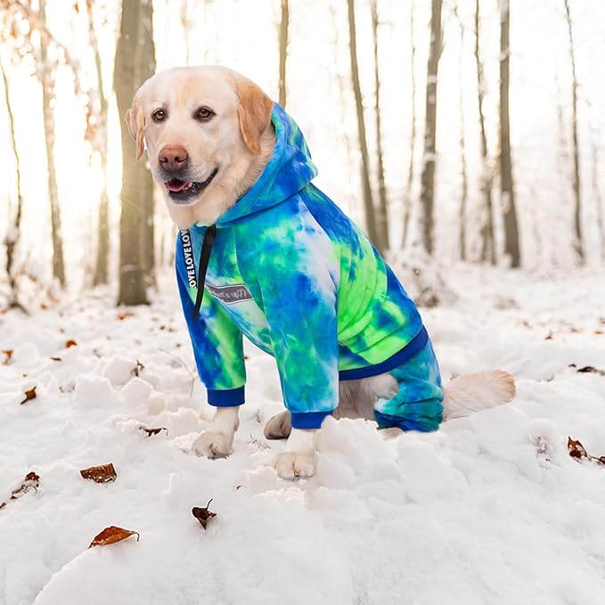 Dog Hoodies Winter Coat for Large Medium Dogs, Pullover 6 Legs Warm Coat Hooded Sweatshirt, Fleece Hoodie for Cold Weather (Bandhnu Green, 7X-Large)