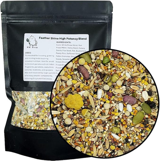Feather Shine High Potency Blend with Bee Pollen & Freeze-Dried Sprouts - Premium Parrot Food for Molting, Breeding & Growth - Omega Rich | 17.5% Plant Protein | USA-Made 1 lb