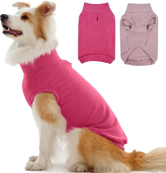 IECOii 2 Pack Dog Sweater Fleece, Warm Vest Coats for Labrador - Soft, Stretchy with Leash Hole, Fall/Winter Pullover Sweatshirt for Outdoor Playing (Size XL, Rose Red & Dusty Pink)