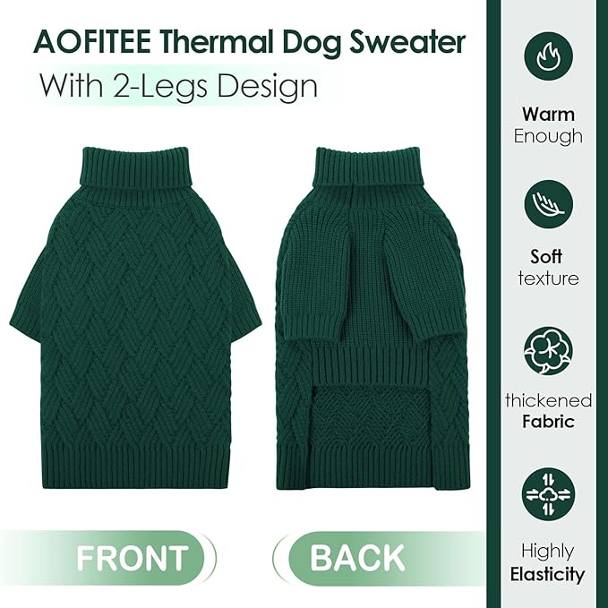 AOFITEE Dog Sweater, Warm Dog Sweaters for Large Dogs, Soft Dogs Christmas Sweater, Turtleneck Girl Pet Pullover, French Bulldog Sweaters, Female Pet Sweatshirt Knitwear for Winter Fall (Green Large)