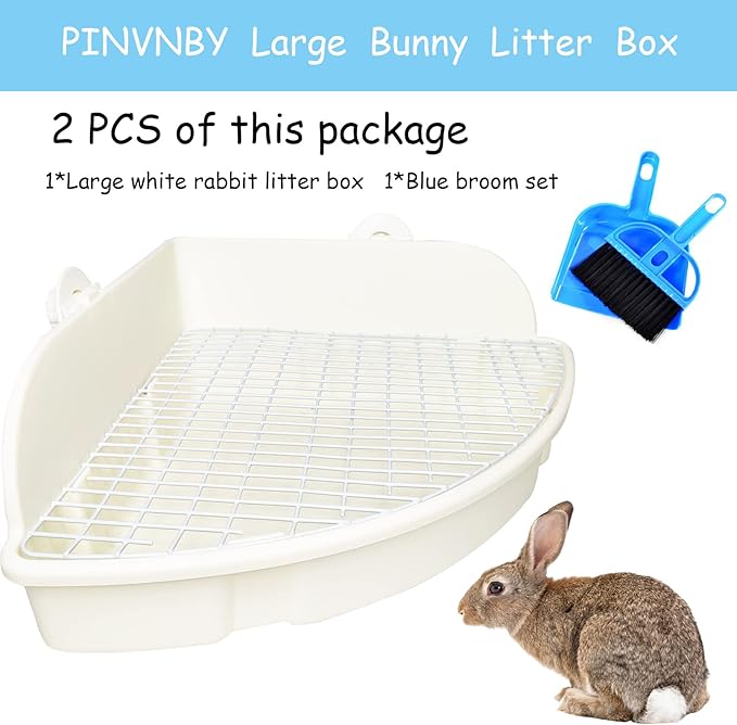 PINVNBY Large Rabbit Litter Box Bunny Corner Toilet Box Small Animal Cage Toilet Pet Potty Trainer Bigger Pan Fan Shape Box for Adult Guinea Pigs Chinchilla Ferret Galesaur (White)