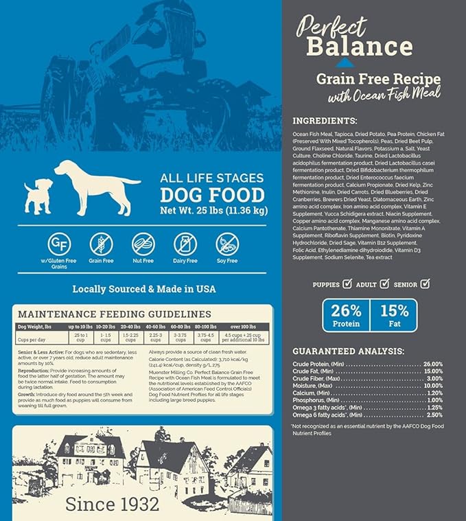 Muenster Perfect Balance Ocean Fish Meal Grain Free Dry Dog Food, 25lb - Gluten-Free, All Life Stages