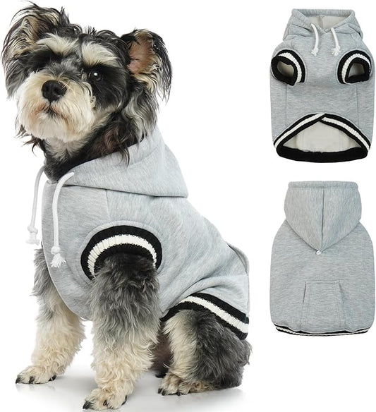 FUAMEY Dog Hoodie,Winter Dog Fleece Sweaters Pet Warm Sweatshirt Pet Pullover Dog Clothes with Pocket Soft Warm Christmas Outfit Puppy Vest with Leash Hole for Small Medium Large Dogs Grey XS