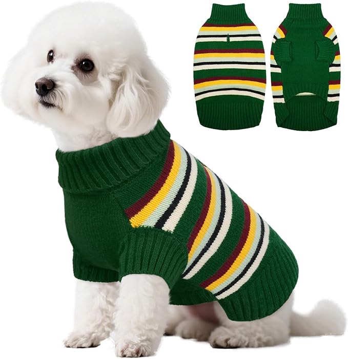 Kuoser Dog Sweaters, Small Dog Christmas Sweater, Puppy Knitted Sweater for Small Dogs, Turtleneck Warm Puppy Clothes for Pug Dachshund, Green S