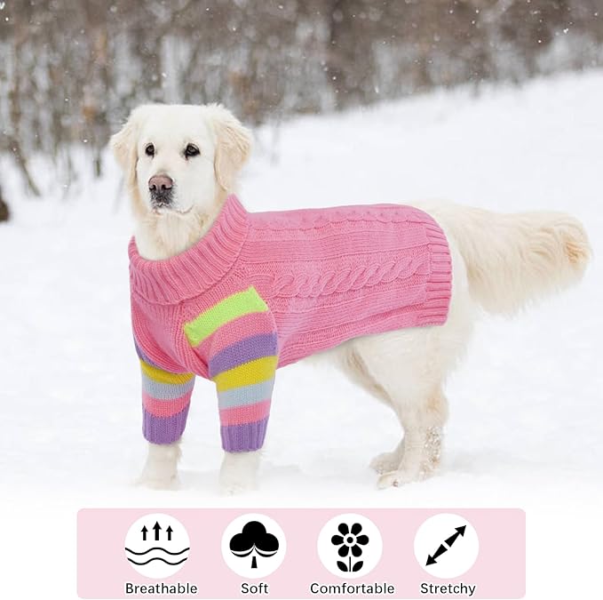 XXL Dog Sweaters Stretchy, Turtleneck Knit Sweater for Extra Large Dogs, Sweaters for Large Size Dogs, Warm Christmas Big Dog Sweater Golden Retriever, Labrador, Rottweiler (Pink XXL)