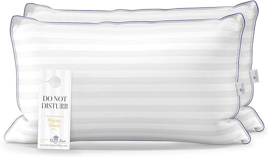 Queen Anne Luxury Hotel Pillows - Two Pack (2) - Majesty Down - Synthetic Down Alternative - Allergy Free Hypoallergenic Bed Pillows - Made in USA (Standard Firm)