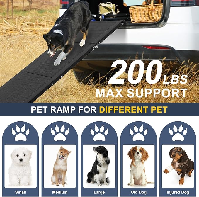 Dog Car Ramp for Large Dogs, Foldable Dog Steps Aluminum Dog Ramps, Dog Stairs with Nonslip Surface for High Beds, Trucks, Cars and SUV, Supports up to 240 lbs (67'' L x 17'' W)